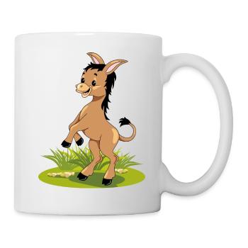 Happy dancing brown donkey on the lawn - Mug - white - Right