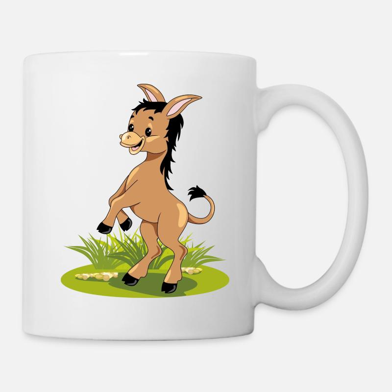 Glücklich tanzender brauner Esel auf dem Rasen - Tasse - Weiß