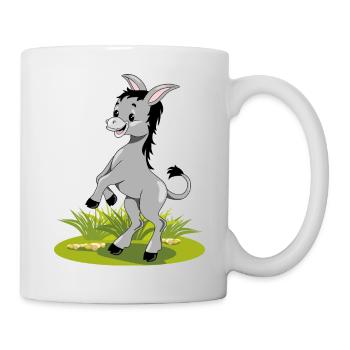Happy dancing donkey on the lawn - Mug - white - Right