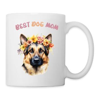 Best Dog Mom - German Shepherd Portrait with Floral Wreath - Mug - white - Right