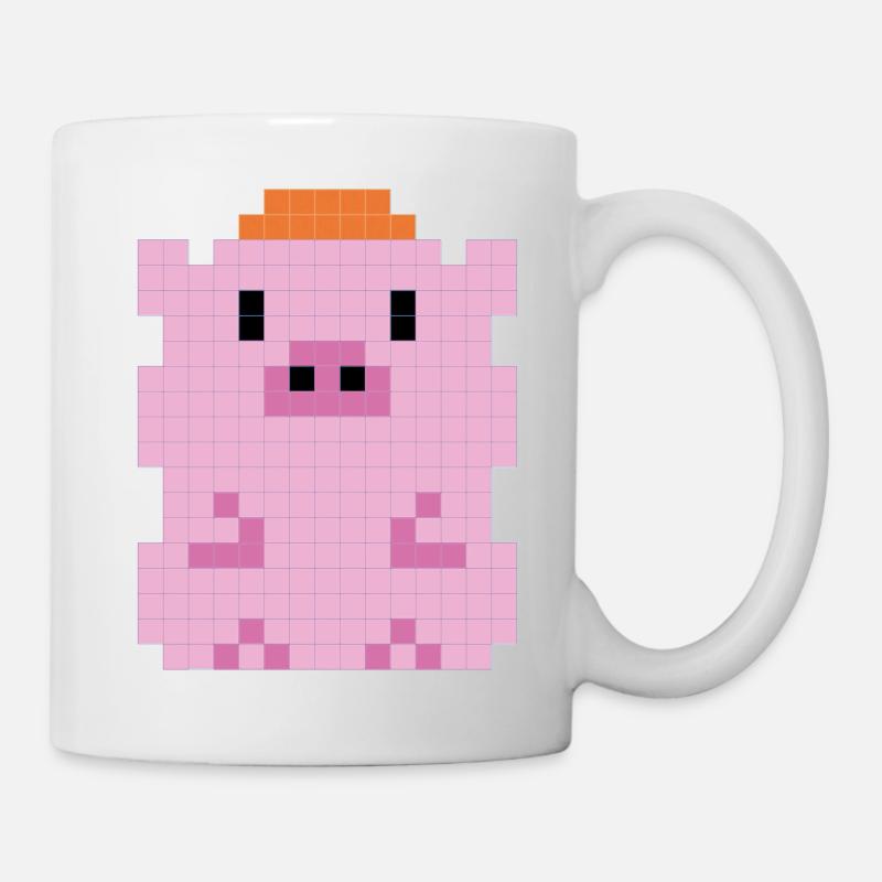 Ein kleines Schweinchen mit einer verpixelten Mütze - Tasse - Weiß
