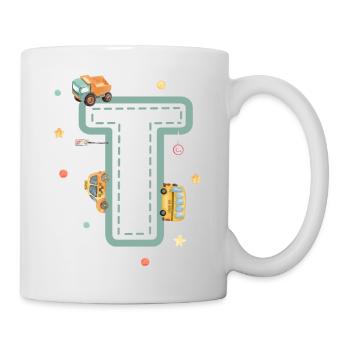 Buchstabe t Fahrzeug - personalisiertes Kindergeschenk - Tasse - Weiß - Rechts