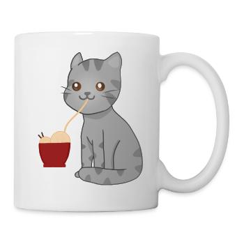 Kawaii Cat eating Ramen - Mug - white - Right