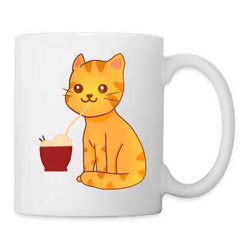 Kawaii Orange Cat eating Ramen - Mug - white - Right