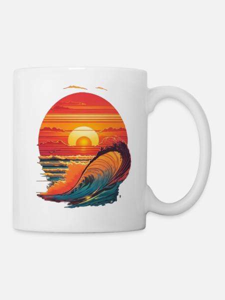 retro sunset and waves - Mug blanc - blanc