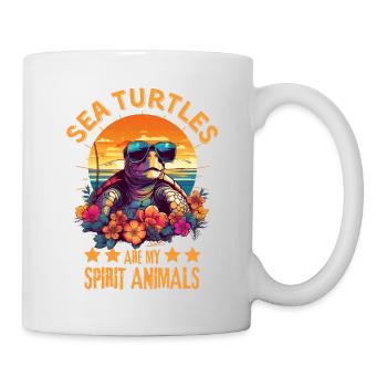 Sea turtle with sunglasses on the beach - Mug - white - Right