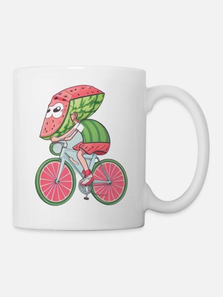 watermelon riding a bike - Mug blanc - blanc
