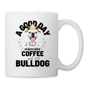 UNE BONNE JOURNÉE COMMENCE avec Coffee & Bulldog - Mug blanc - blanc - Droite