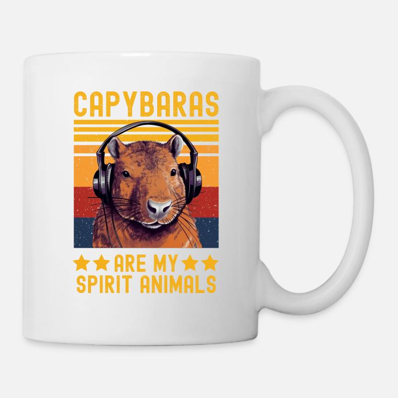 Capybara mit Kopfhörer retro - Tasse - Weiß