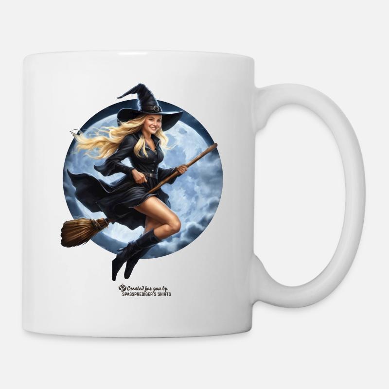 Hexe auf Besen - Tasse - Weiß