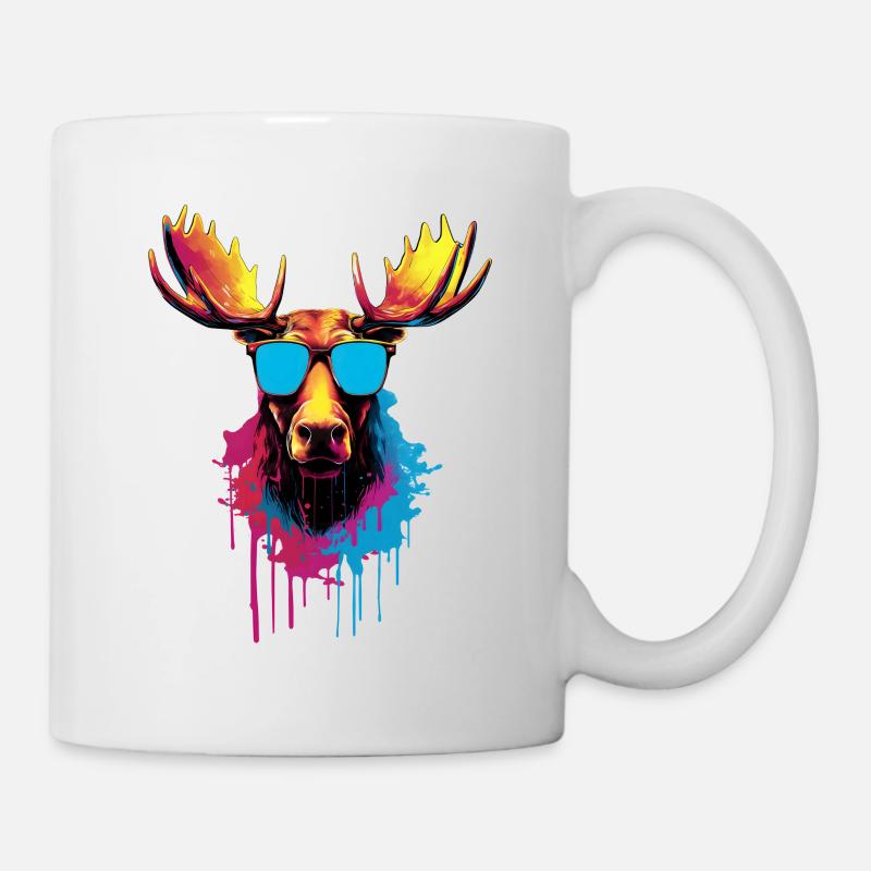 Bunter Elch mit Sonnenbrille - Tasse - Weiß