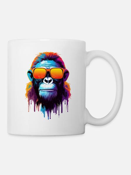 Farbenfroher Schimpanse mit Sonnenbrille - Tasse - Weiß