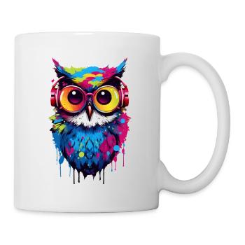 Bunte Eule mit Kopfhörer - Tasse - Weiß - Rechts