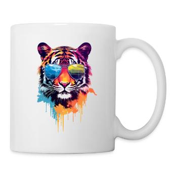 Colorful tiger with sunglasses - Mug - white - Right