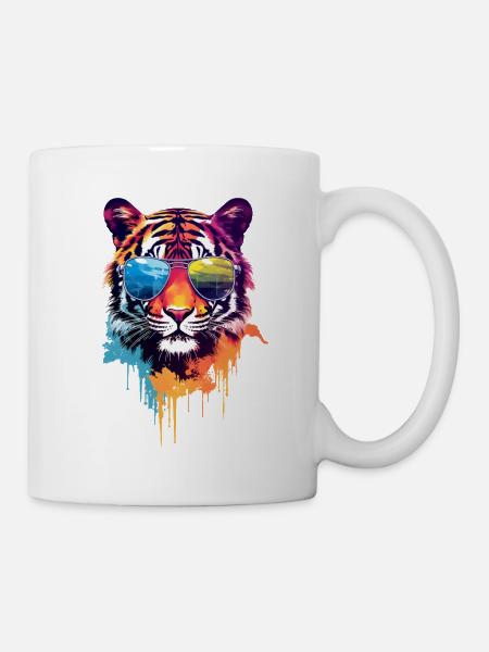 Bunter Tiger mit Sonnenbrille - Tasse - Weiß