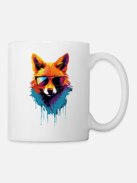 Bunter Fuchs mit Sonnenbrille - Tasse - Weiß