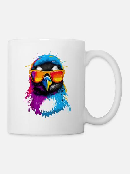 Bunter Pinguin mit Sonnenbrille - Tasse - Weiß
