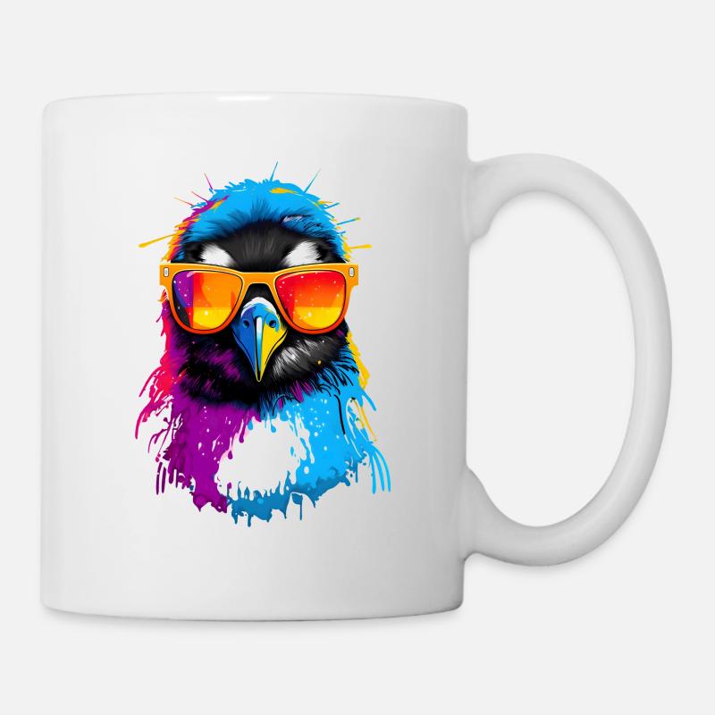 Bunter Pinguin mit Sonnenbrille - Tasse - Weiß