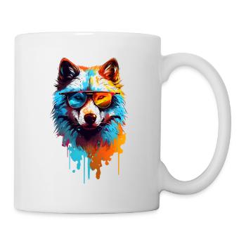 Loup coloré avec des lunettes de soleil - Mug blanc - blanc - Droite
