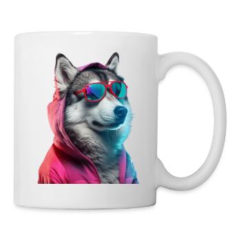 Husky mit Sonnenbrille Bunt Coole Huskys Hund - Tasse - Weiß - Rechts