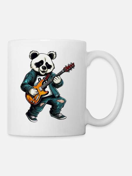 Panda-Gitarrist: Rock in der Tierband - Tasse - Weiß