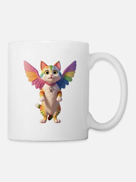 Chat arc-en-ciel avec des ailes - Mug blanc - blanc