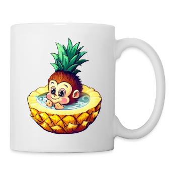 Affe und Ananas: Sommerlicher Badespaß-Design - Tasse - Weiß - Rechts