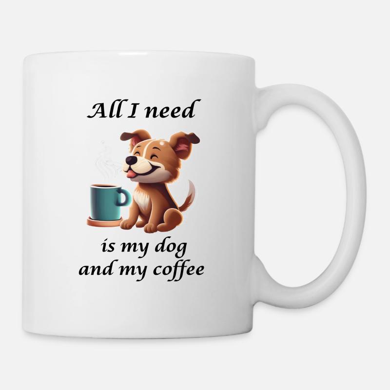 Süßer Hund mit Kaffeetasse - Tasse - Weiß