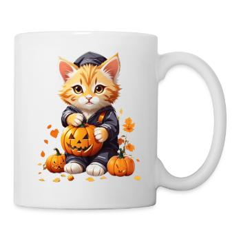 Chat mignon avec citrouille - Mug blanc - blanc - Droite