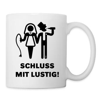 Schluss Mit Lustig! JGA Peitsche Bier Brautpaar B - Tasse - Weiß - Rechts