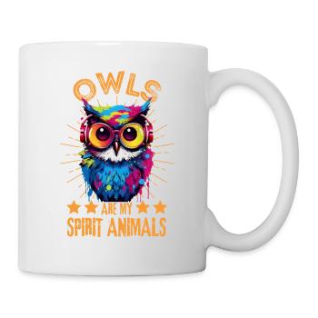 Bunte Eule mit Kopfhörer - Tasse - Weiß - Rechts