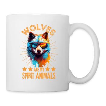 Loup coloré avec des lunettes de soleil - Mug blanc - blanc - Droite