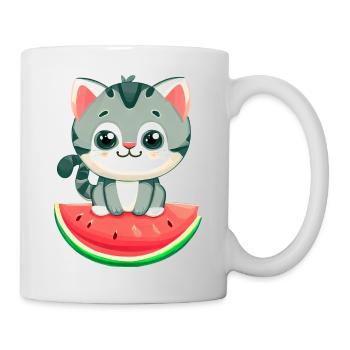 Cute cat with watermelon - Kawaii Design - Mug - white - Right