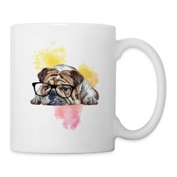 Dog Dog Bulldog with glasses - Mug - white - Right