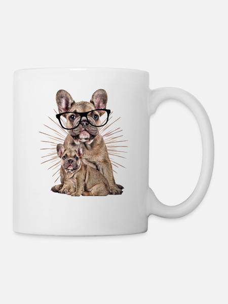 HUND mit Brille Hund Hunde Bulldogge - Tasse - Weiß