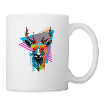 Deer with sunglasses 80s style - Mug - white - Right