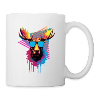Moose with sunglasses 80s style - Mug - white - Right