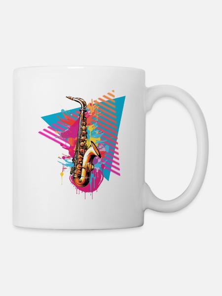 Saxophon 80er 90er Jahre - Tasse - Weiß