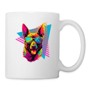 Belgian Malinois with sunglasses 80s style - Mug - white - Right