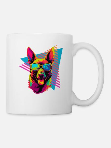 Belgian Malinois with sunglasses 80s style - Mug - white