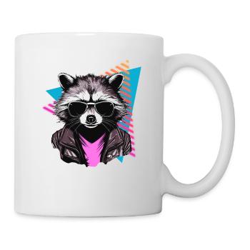 Raccoon with sunglasses 80s style - Mug - white - Right