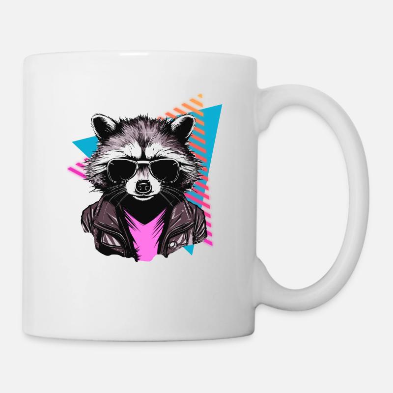 Waschbär mit Sonnenbrille 80er Jahre Stil - Tasse - Weiß