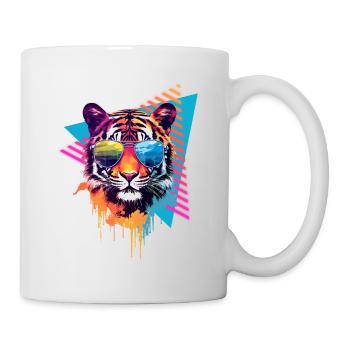 Tiger with sunglasses 80s style - Mug - white - Right