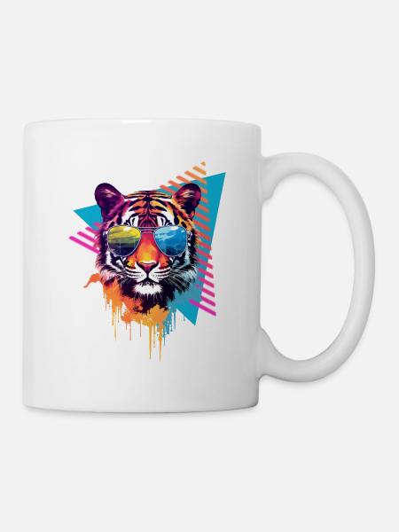 Tigre avec lunettes de soleil style années 80 - Mug blanc - blanc