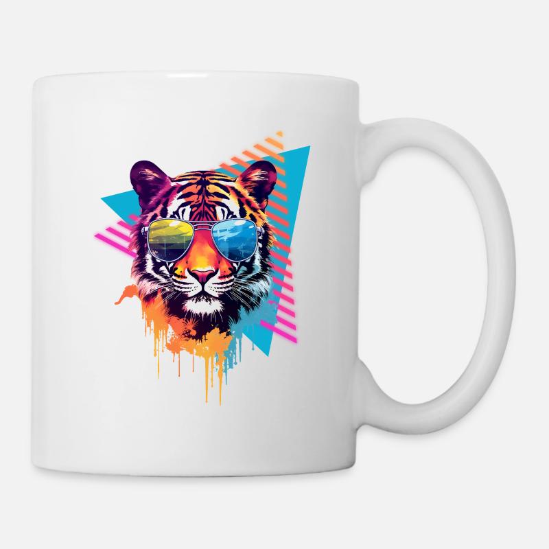 Tigre avec lunettes de soleil style années 80 - Mug blanc - blanc