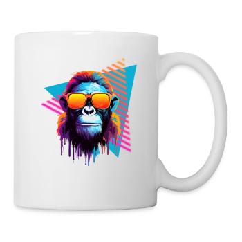 Chimpanzee with sunglasses 80s style - Mug - white - Right