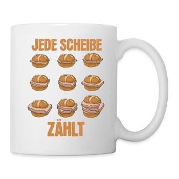 Jede Scheibe Leberkäse zählt Bayrisch - Tasse - Weiß - Rechts