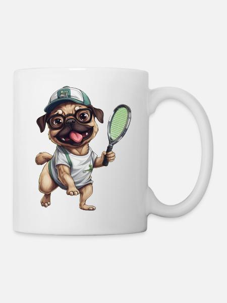 Spielbegeisterter Mops: Tennis- und - Tasse - Weiß