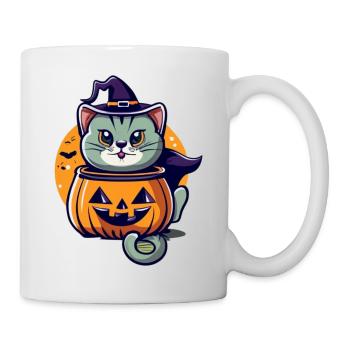 Un chat cartoon mignon dans une citrouille - Mug blanc - blanc - Droite