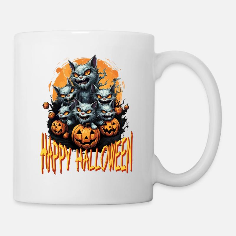 Joyeux Halloween Cats Costume de citrouille effrayant - Mug blanc - blanc